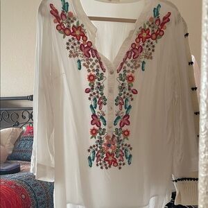 Solitaire White Blouse with Colorful Floral Embroidery
